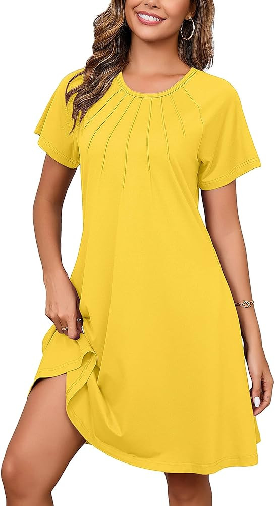 Heymoments Women's Summer Short Sleeve Crew Neck Midi Dresses Casual T-Shirt Sundress with Pocket... | Amazon (US)