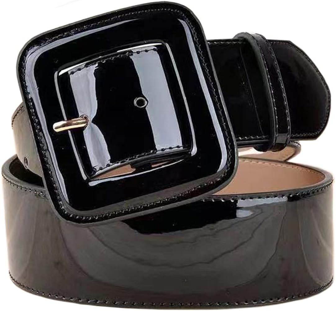 ANNULOYA Wide Patent Leather Belt for Womens with Wide Square Buckle Grommet Cinch High Waist Bel... | Amazon (US)