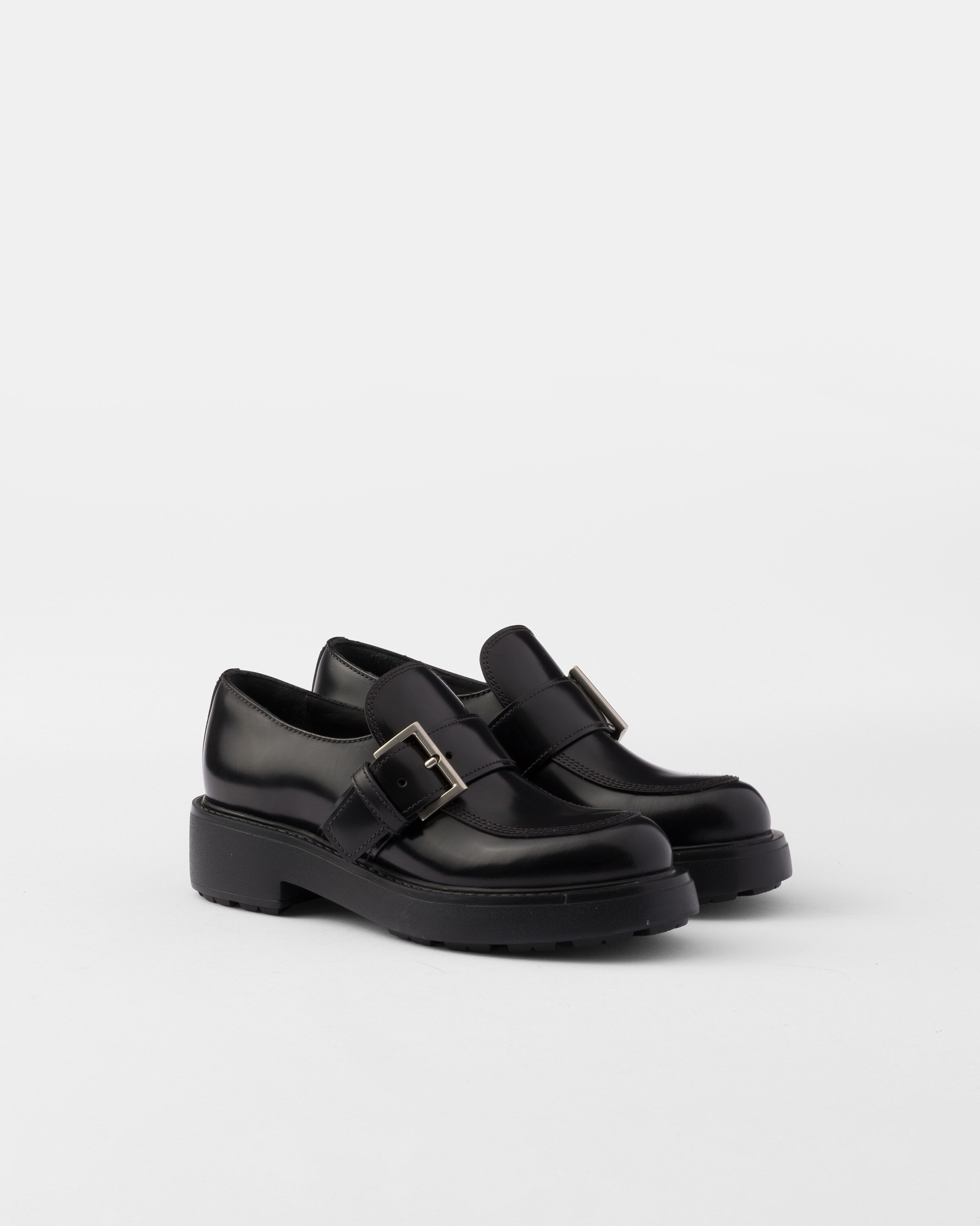 Brushed leather loafers | Prada US