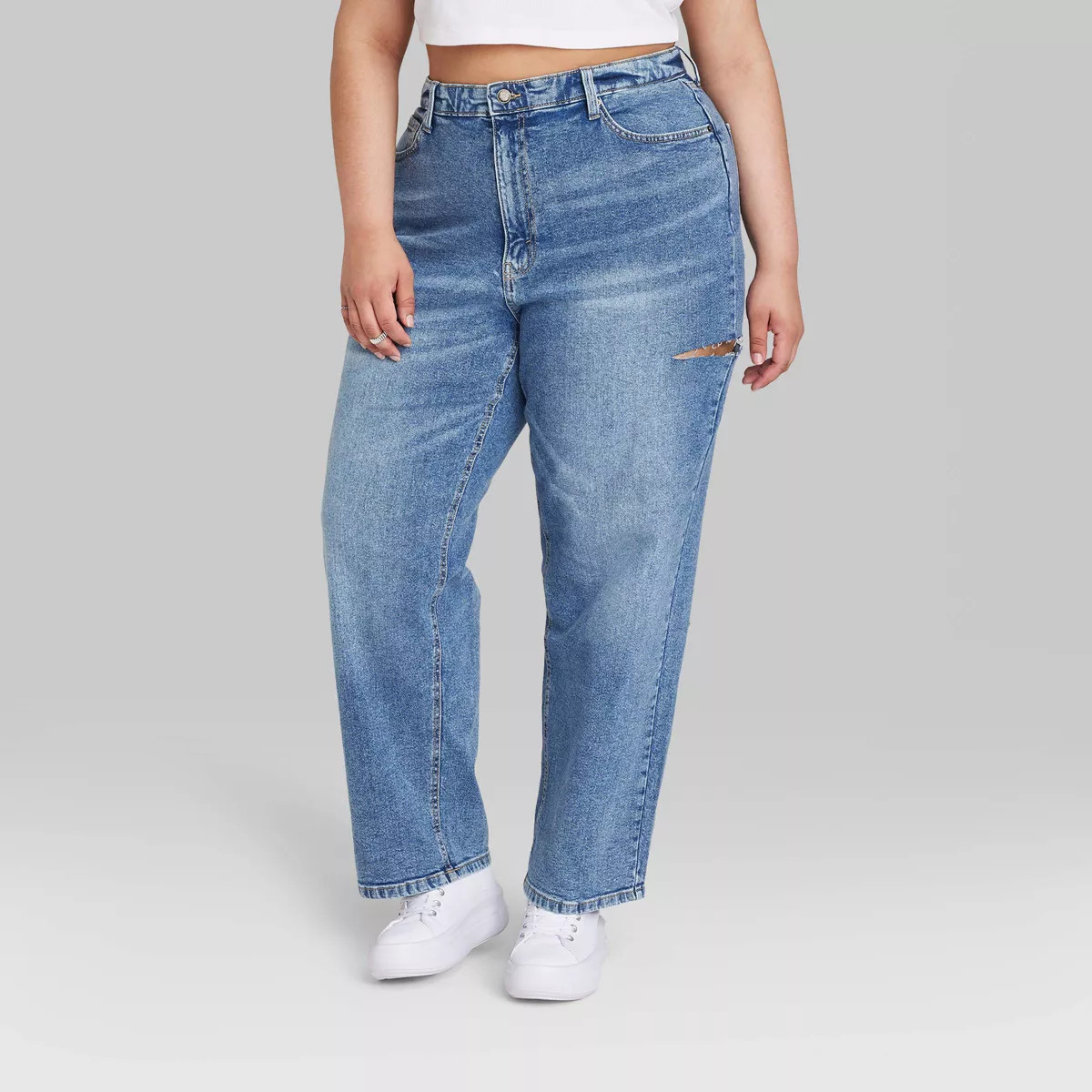 Women's High-Rise 90's Relaxed Slashed Straight Jeans - Wild Fable™ Medium Wash 17 | Target