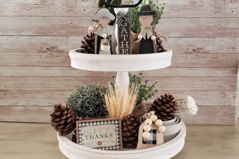 Tiered Tray Harvest Fall Thanksgiving Pilgrim Mini Set of 5 Tray Fillers /rustic Farmhouse Countr... | Etsy (US)
