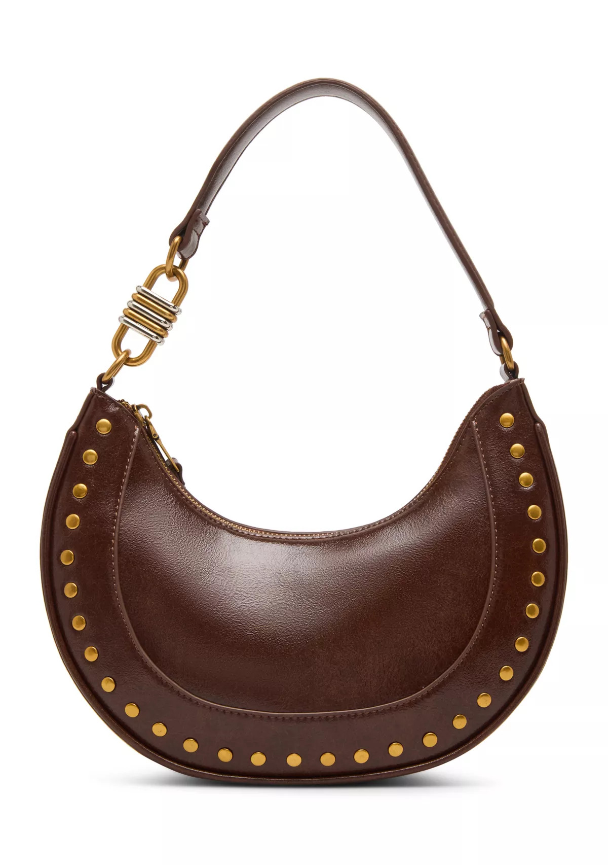 Studded Crescent Glazed Shoulder Bag | Belk