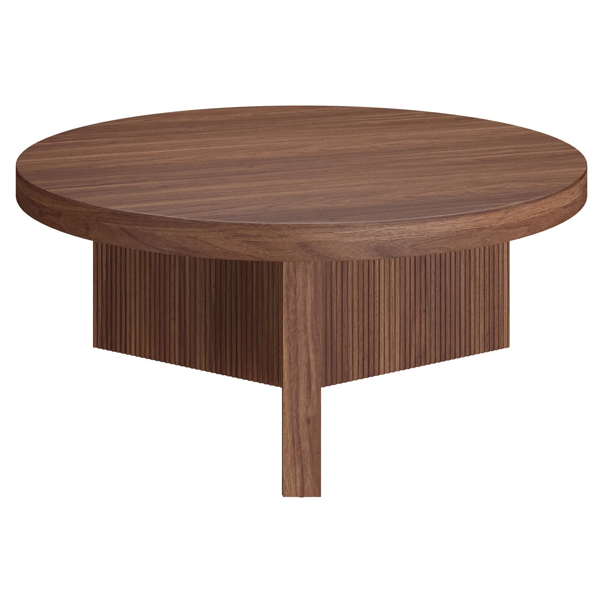 36" Wide Round Coffee Table with Fluted Base \u2014 Satin Walnut Scandinavian MDF Center Table fo... | Wayfair North America