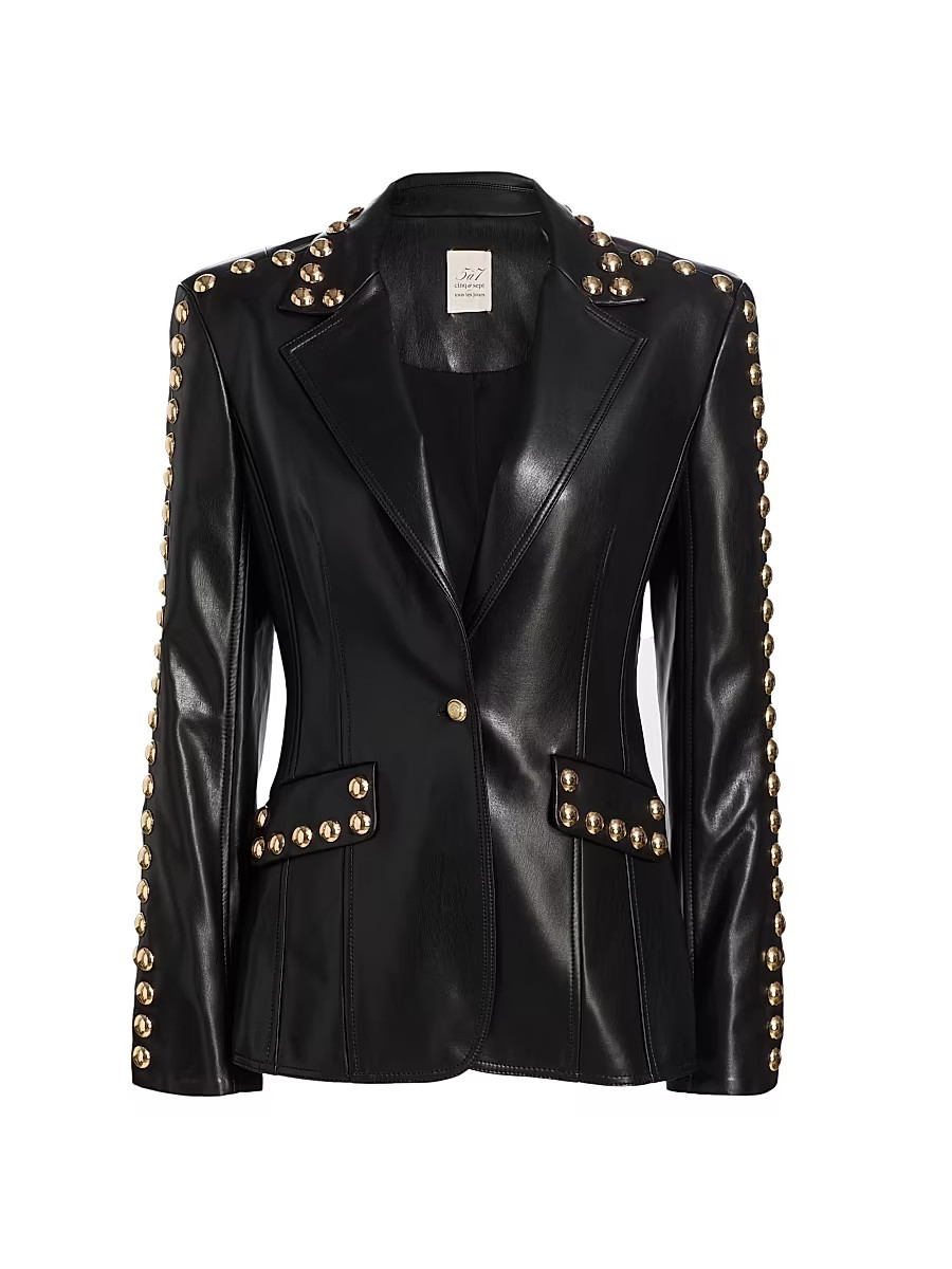 Women's Milly Studded Faux-Leather Jacket - Black Gold - Size 6 | Saks Fifth Avenue