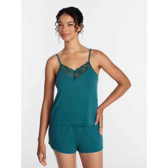Joyspun Women’s Dreamy Soft Collection Lace Trim Knit Cami and Shorts Set, Sizes XS-3X | Walmart (US)