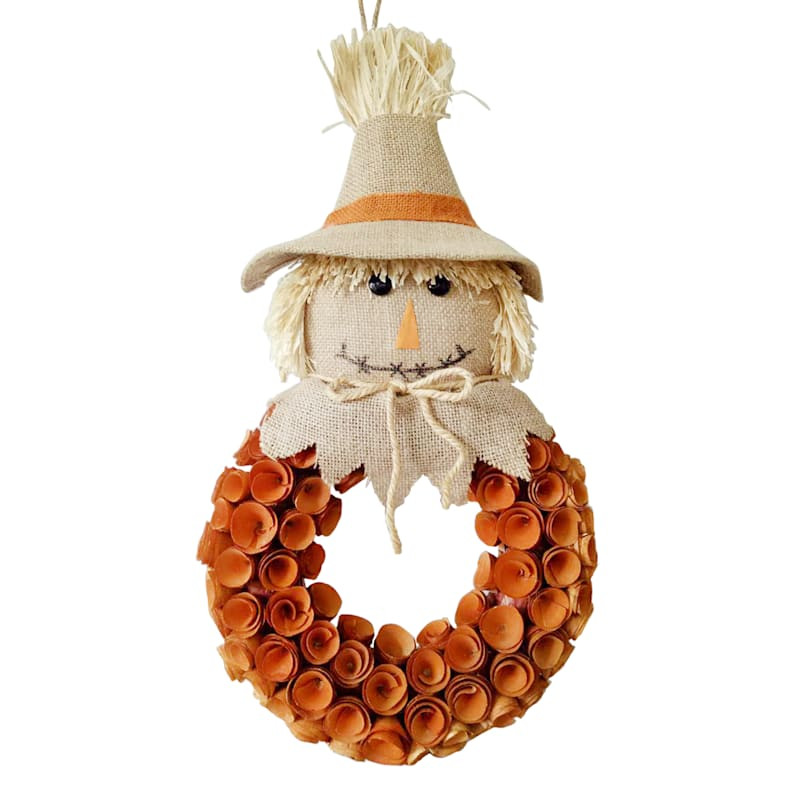 Orange Wood Curl Scarecrow Wreath, 10.2x18.9 | At Home
