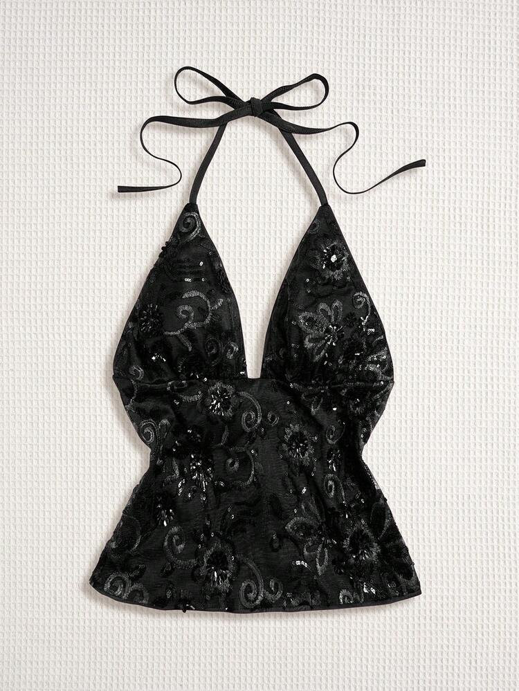 Sweetra Sexy Backless V-Neck Beaded Design Vest, American Classic Stylish Sleeveless Top For Party And Gathering | SHEIN