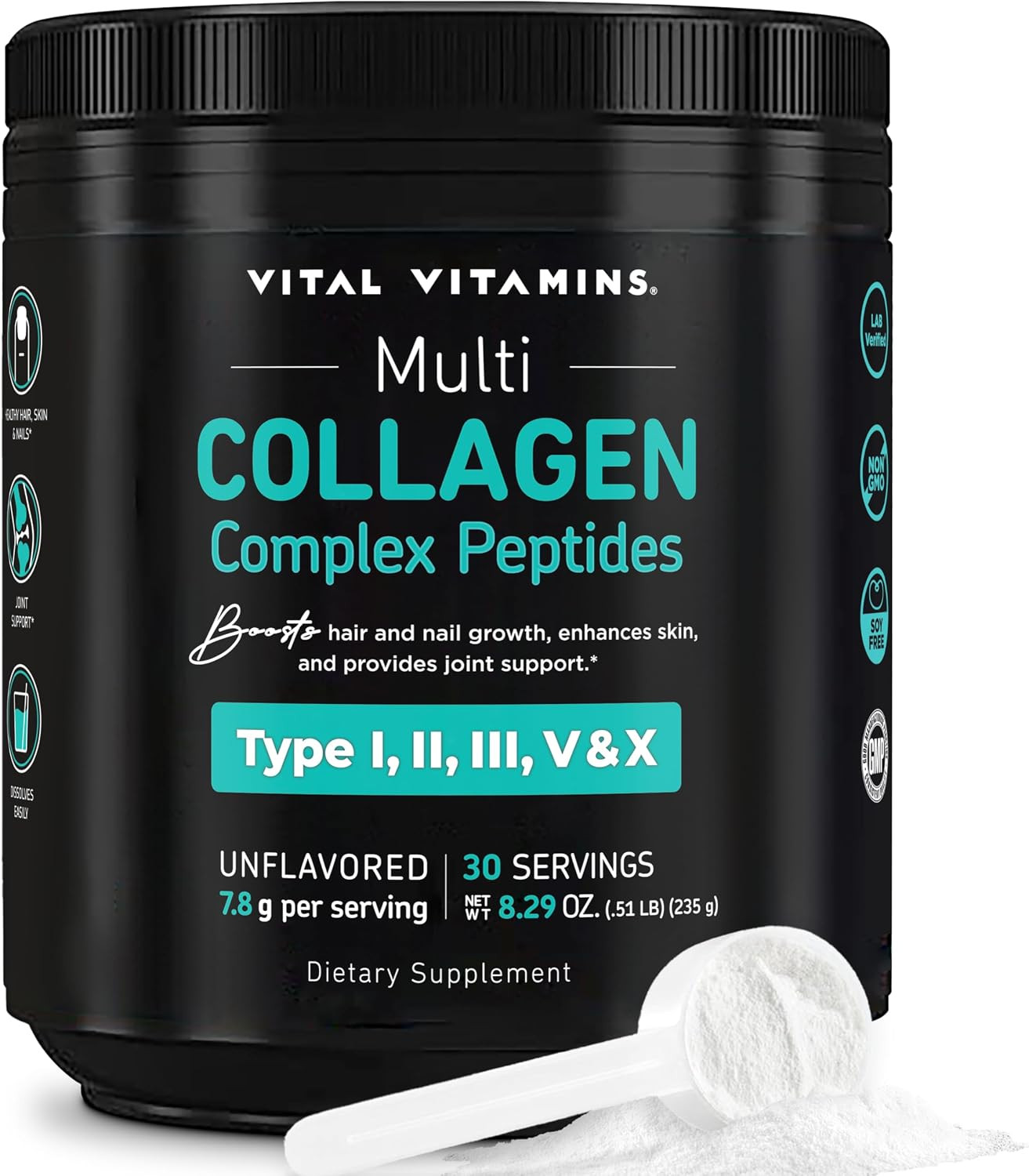 Vital Vitamins Multi Collagen Complex Powder for Hair, Skin, Nails & Joints | Amazon (US)