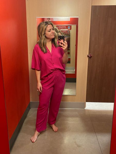 Love this pink set! 

Wearing a Large in the top and XL in the bottoms. I’d size down a size to have it fit more fitted than oversized. 

And would totally break these up too. I’d wear the top with denim and the pants with a bodysuit in a second 

#LTKstyletip #LTKFind #LTKSeasonal
