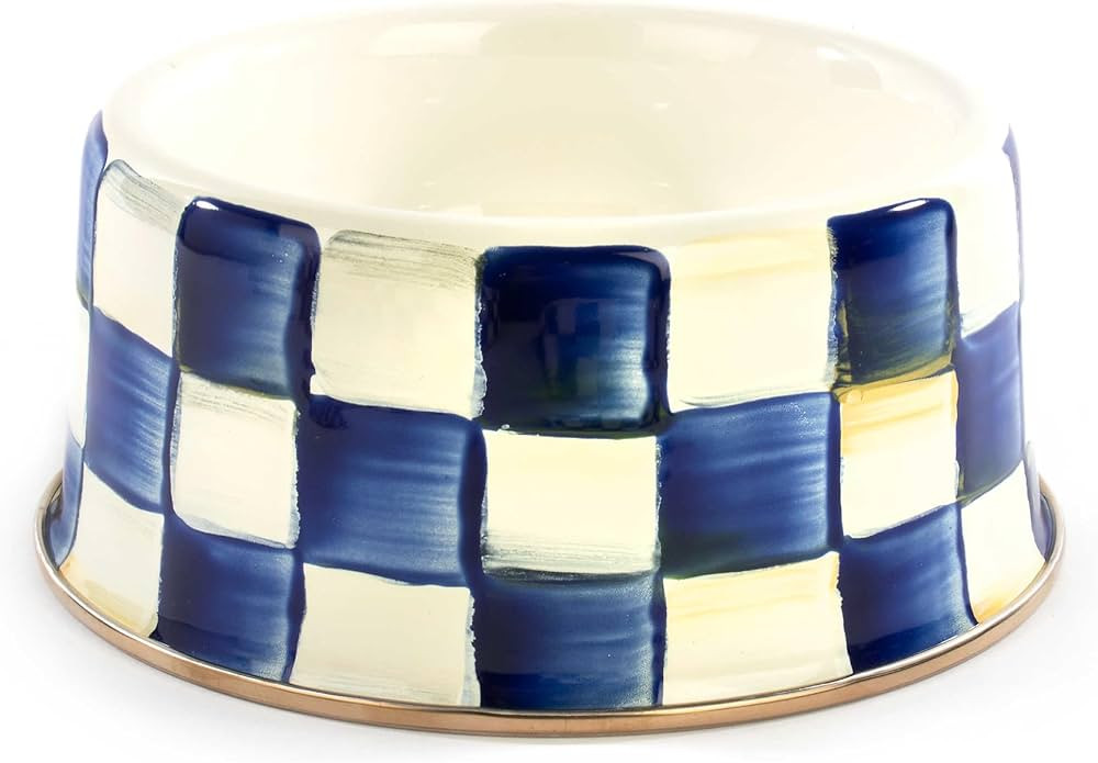 MACKENZIE-CHILDS Pet Bowl, Cute Cat and Dog Bowl for Food and Water, Blue-and-White Royal Check, ... | Amazon (US)