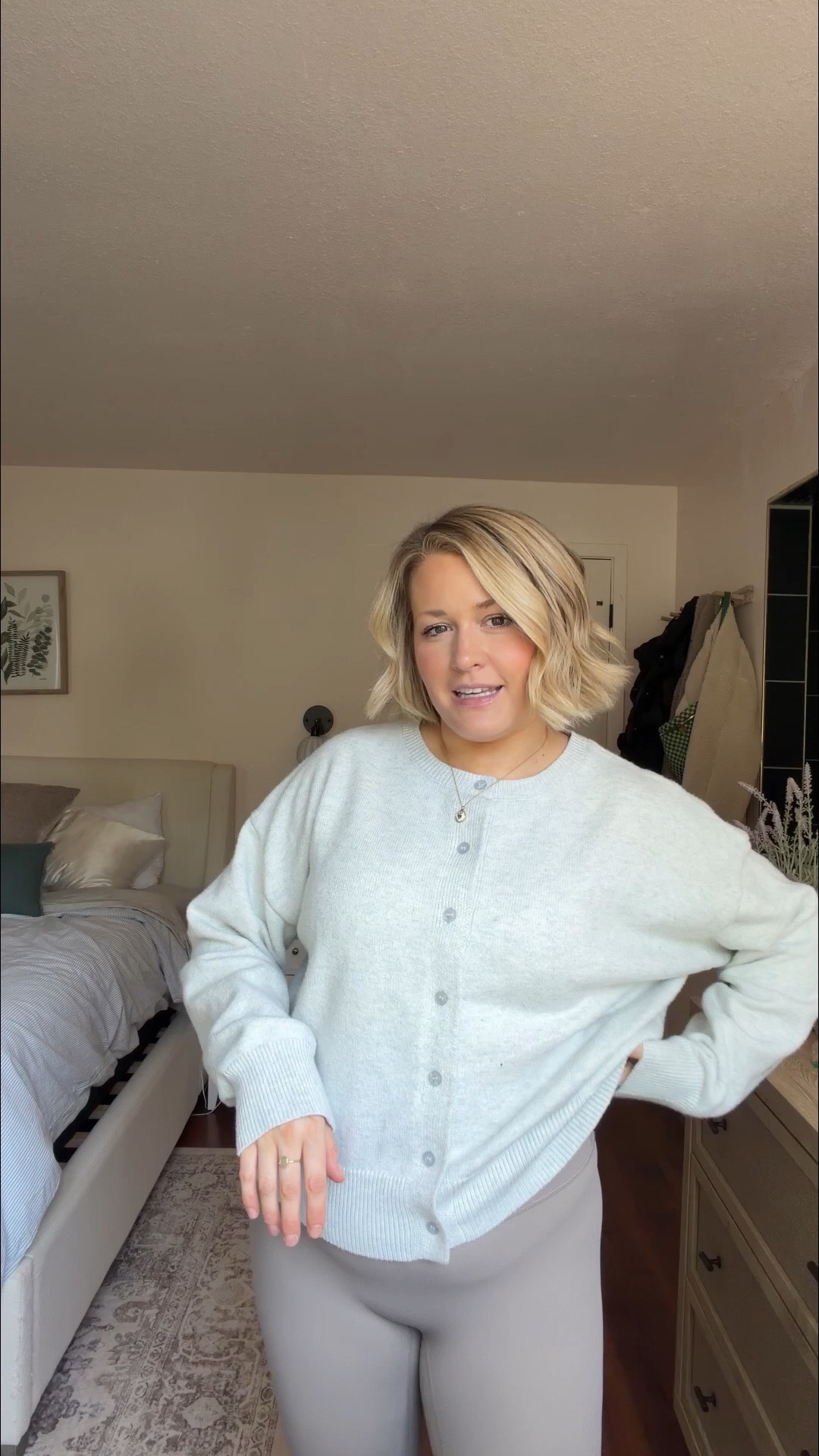 one of my favorite outfit combos 

sizing:
Leggings & sports bra true to size
Cardigan size up a few. Usually a S/M & wearing an XL here

#LTKmomlife #LTKSaleAlert #LTKootd