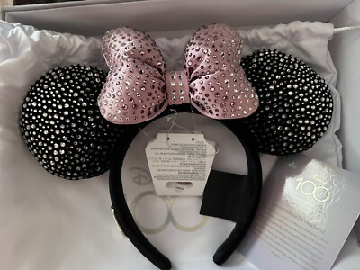 Disney Parks 100 Anniversary Swarovski Black Pink Bow Minnie Mickey Ear Headband  | eBay | eBay US