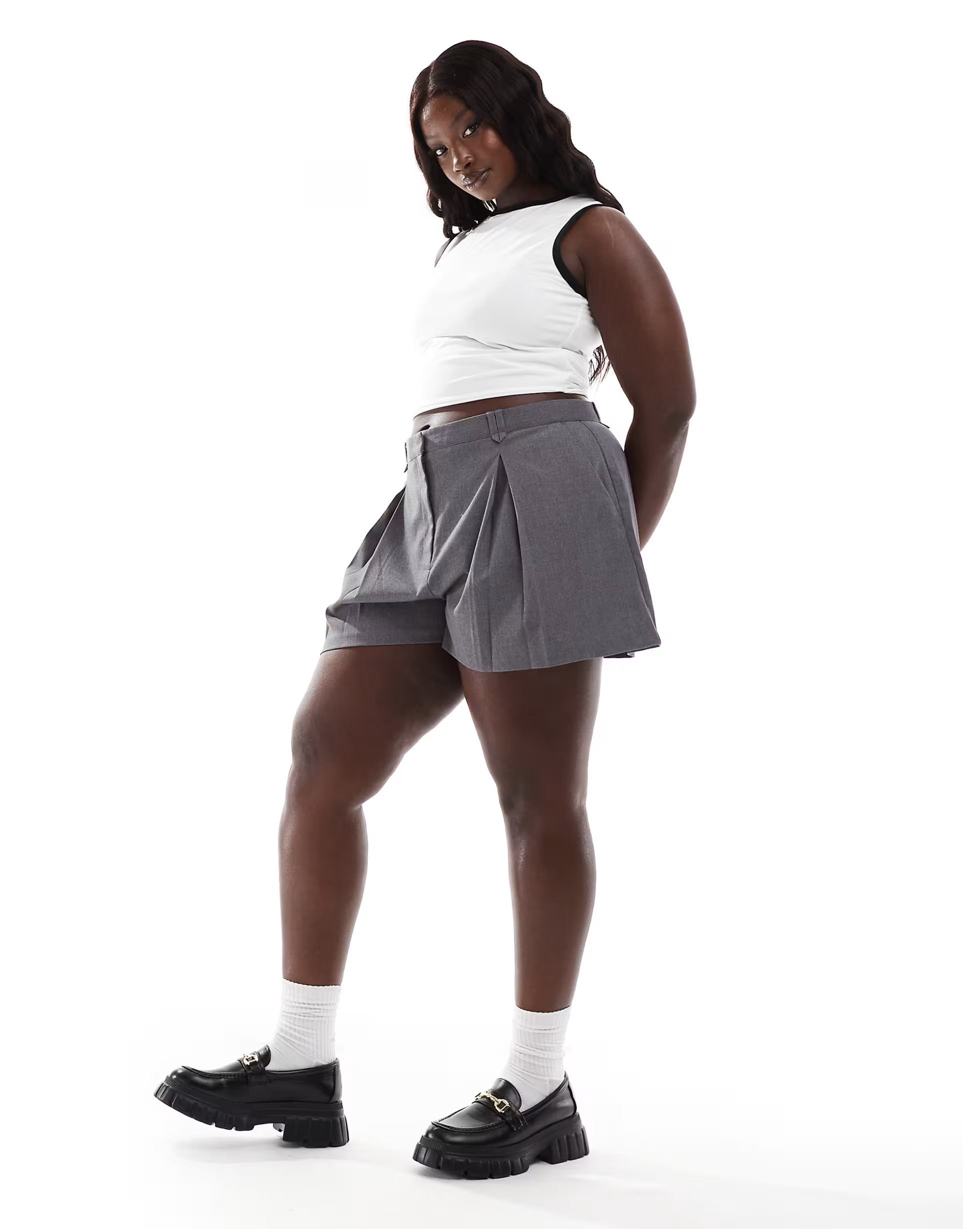 ASOS DESIGN Curve high waist tailored shorts in gray | ASOS | ASOS (Global)