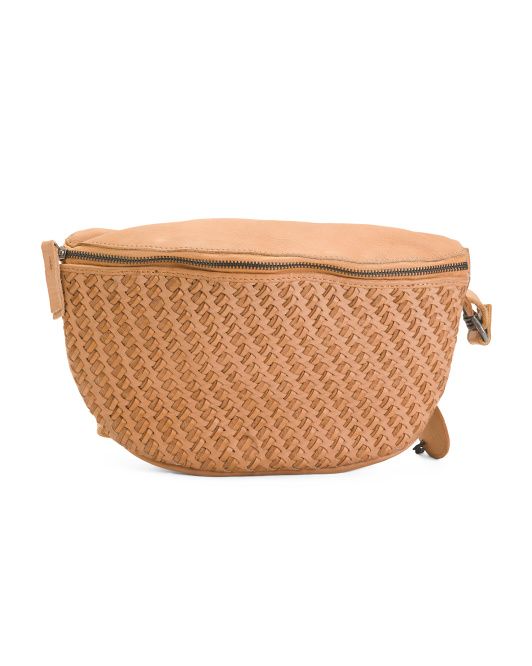 Leather Woven Front Belt Bag | TJ Maxx