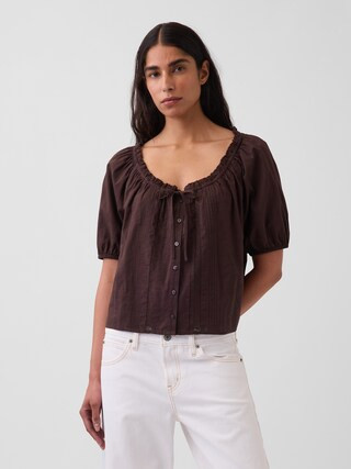 Elbow-Sleeve Crop Pintuck Top | Gap (US)