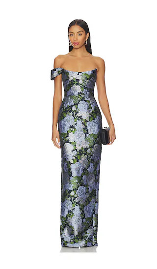 Jackson Jacquard Gown in Blue Multi | Revolve Clothing (Global)