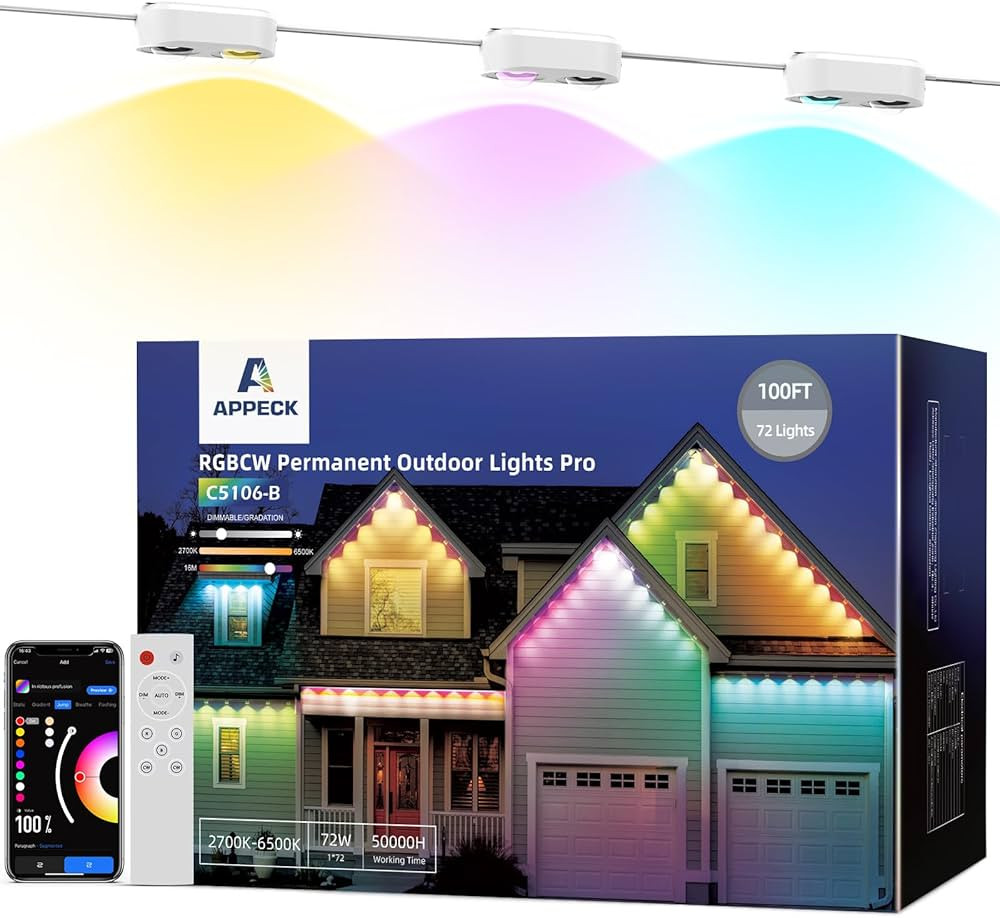 Permanent Outdoor Lights Pro 100ft, RGBCW Smart Eaves Lights with 72 LED Lights, Dual Lens, Cutta... | Amazon (US)