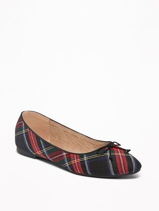 Old Navy Womens Tartan-Twill Ballet Flats For Women Black/Red Plaid Size 10 | Old Navy US