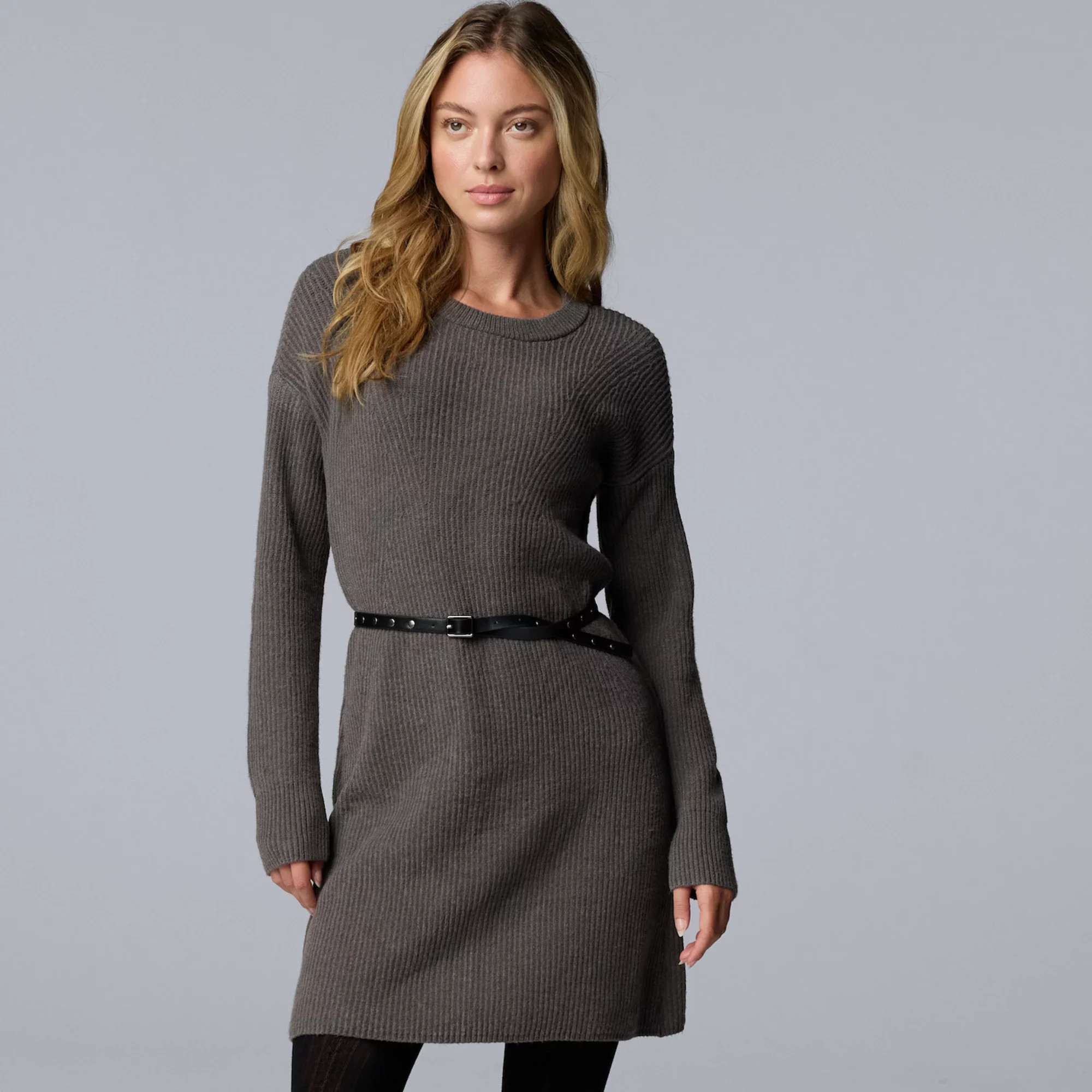 Women's Simply Vera Vera Wang Belted Crewneck Sweater Dress | Kohl's
