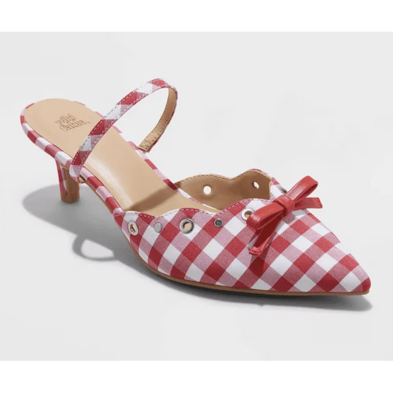 Women's Lysandra Gingham Eyelet Kitten Heels Red 9 | Walmart (US)