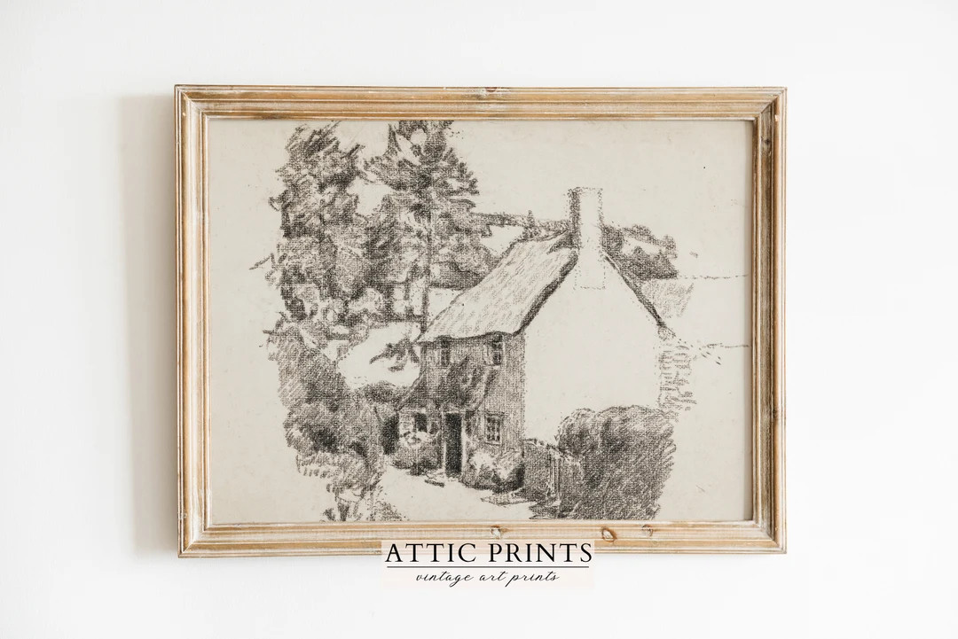 Black and White Prints Vintage FARMHOUSE Sketch Art Print - Etsy | Etsy (US)