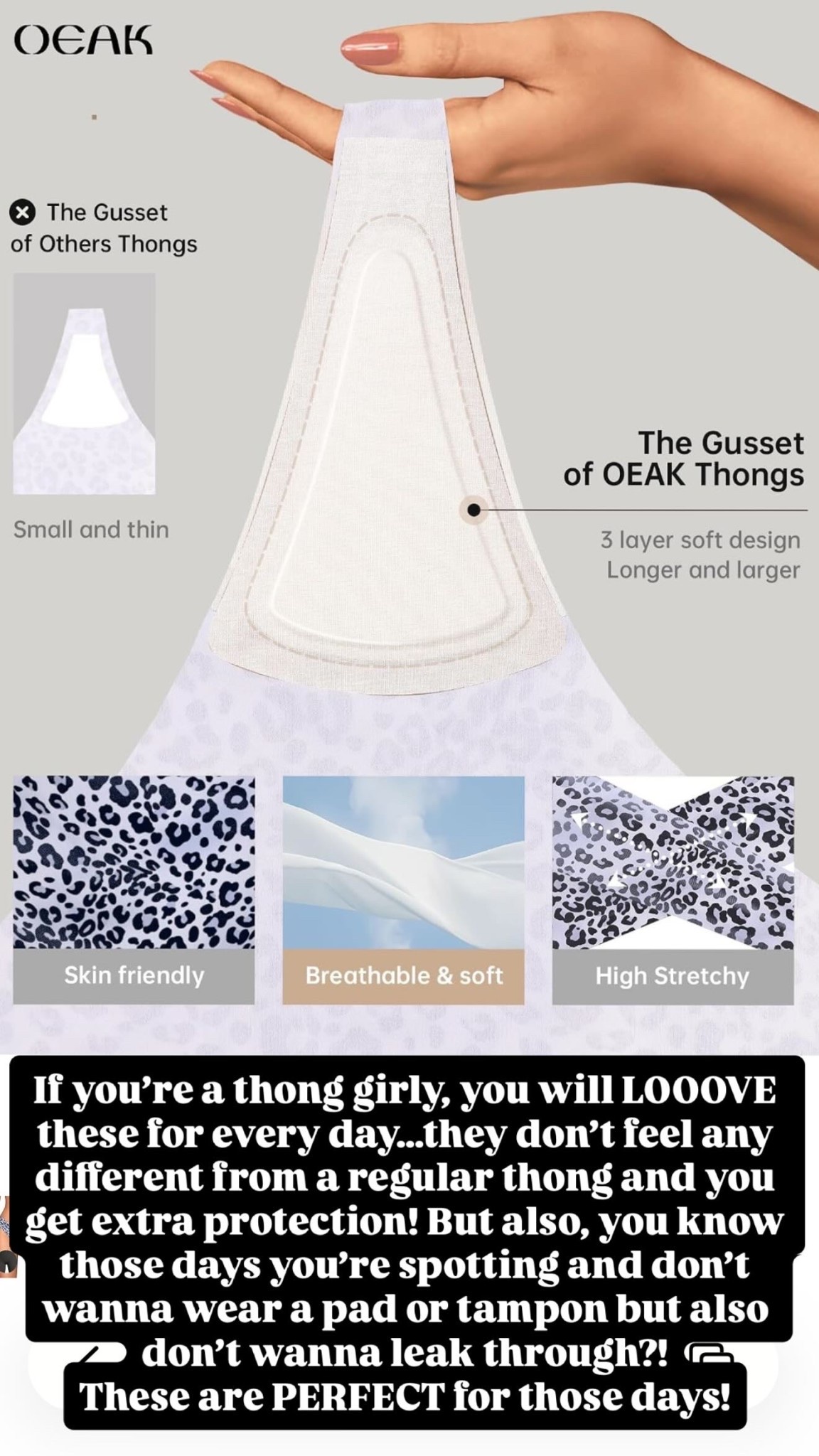 If you’re a thong girly, you will LOOOVE these for every day…they don’t feel any different from a regular thong and you get extra protection! But also, you know those days you’re spotting and don’t wanna wear a pad or tampon but also don’t wanna leak through?!
These are PERFECT for those days!