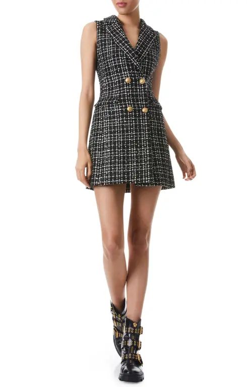 Alice + Olivia Jordy Sleeveless Tweed Dress in Black/Ecru at Nordstrom, Size 4 | Nordstrom