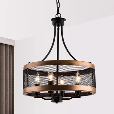 4-Light Farmhouse Chandelier, Rustic Candle Ceiling Hanging Light Fixture with Round Metal Shade | Wayfair North America