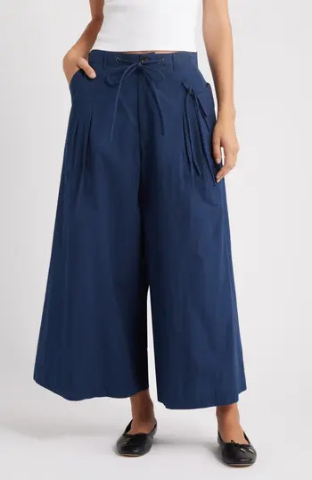Damson Madder Tatianna Belted Organic Cotton Ankle Wide Leg Pants in Navy at Nordstrom Rack, Size 2 Us / 6 Uk | Nordstrom Rack