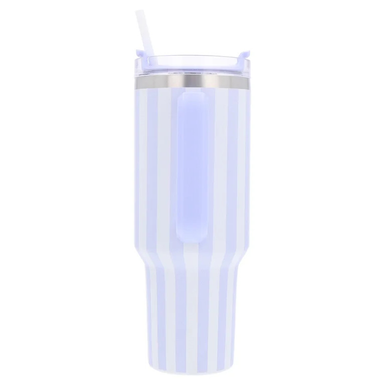 Striped Tumbler with Straw and Artificial Flower Gift Set, Blue, 40 oz, Mother's Day by Way To Ce... | Walmart (US)