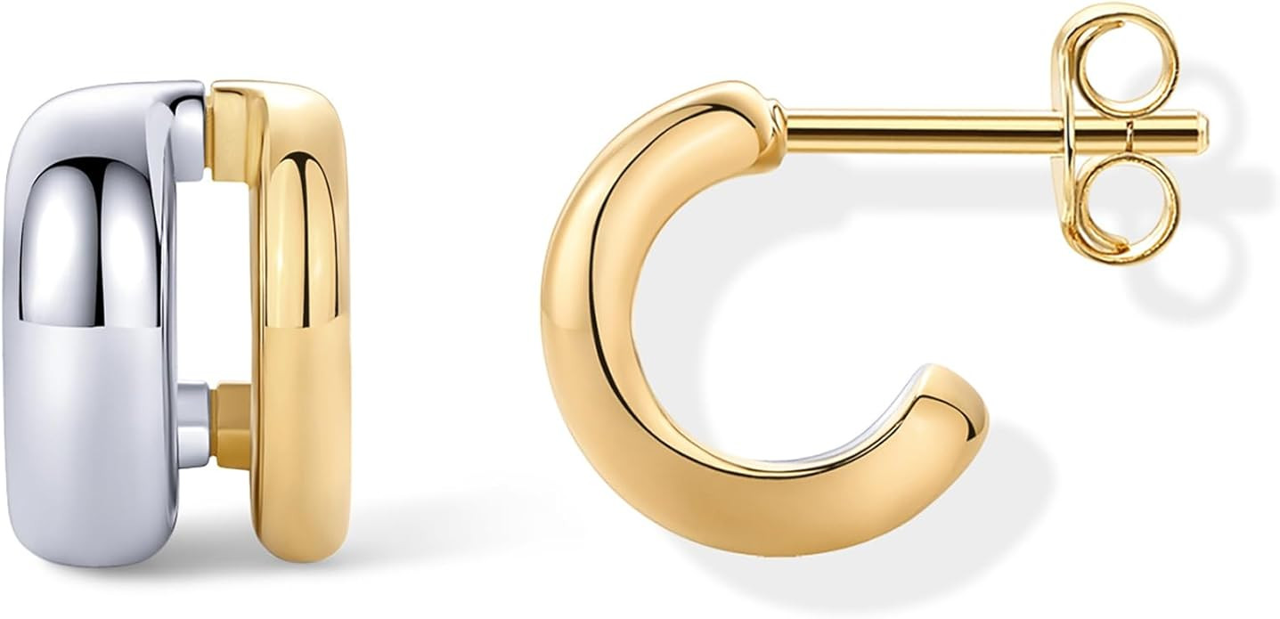 PAVOI 14K Gold Plated and Rhodium Plated Two Tone Multihoop Double Hoop Geometric Earrings for Wo... | Amazon (US)