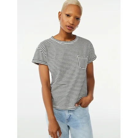 Free Assembly Women's Pocket T-Shirt with Cuffed Short Sleeves | Walmart (US)