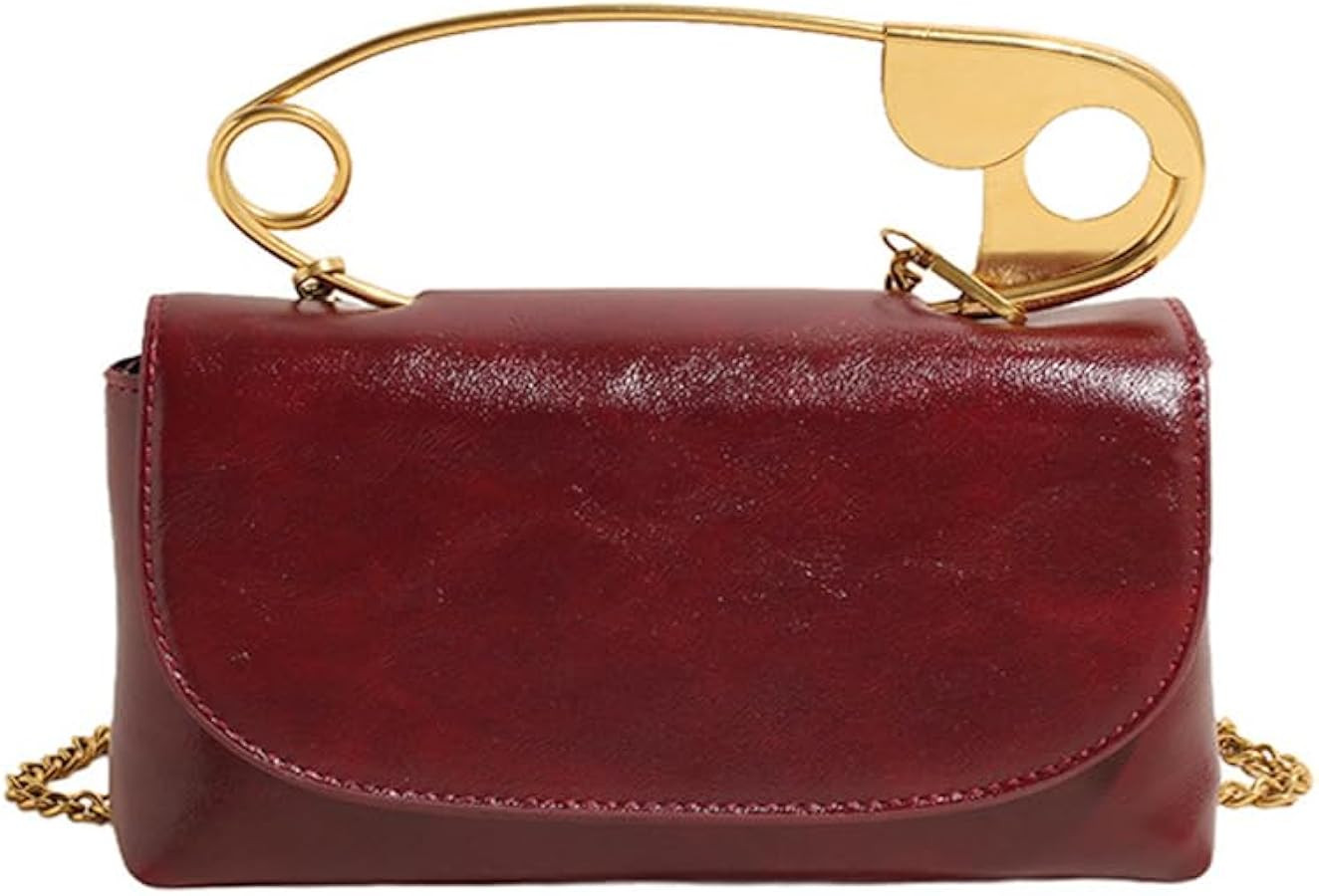 Women's Unique Safety Pin Crossbody Purse Leather Clutch Bag With Gold Handles Chain | Amazon (US)
