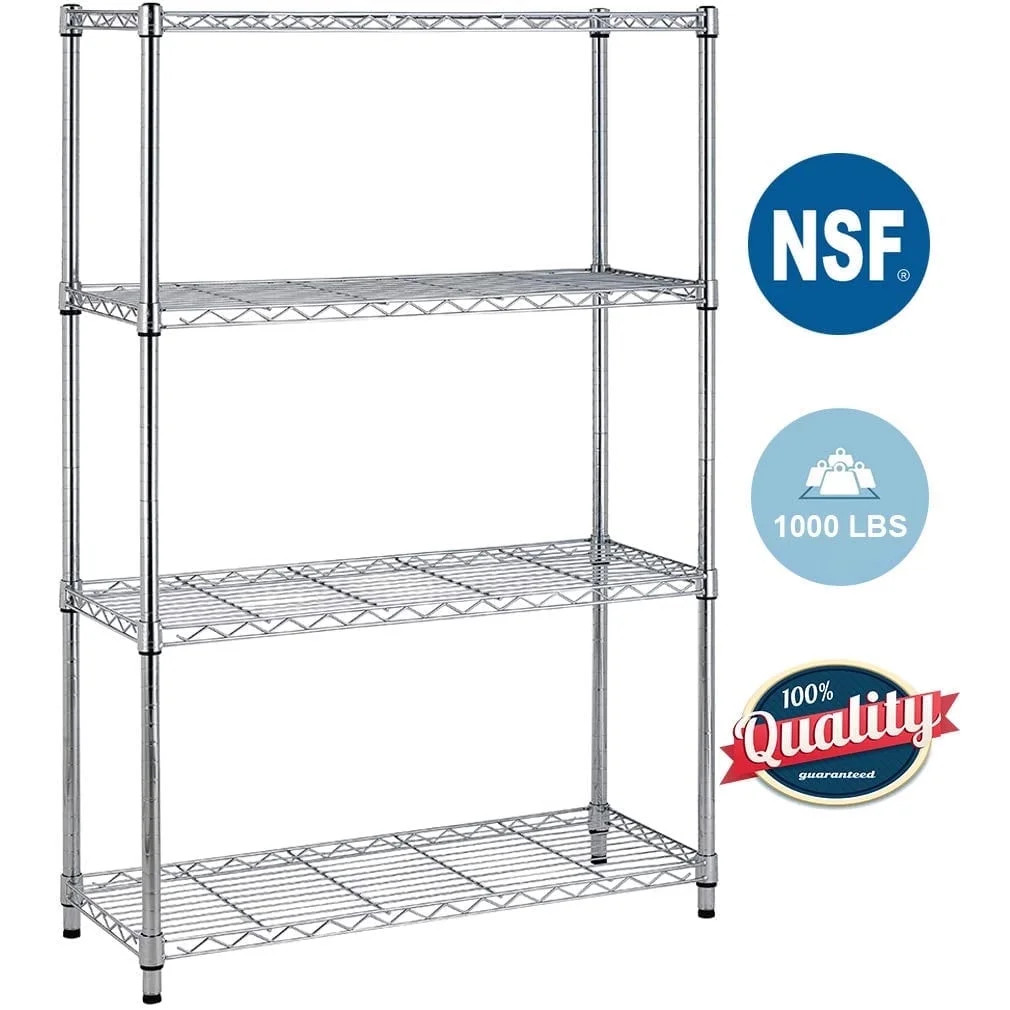 BestOffice 4 Shelf Wire Shelving,Height Adjustable Metal Shelving,for 1000 LBS Capacity,Chrome | Walmart (US)