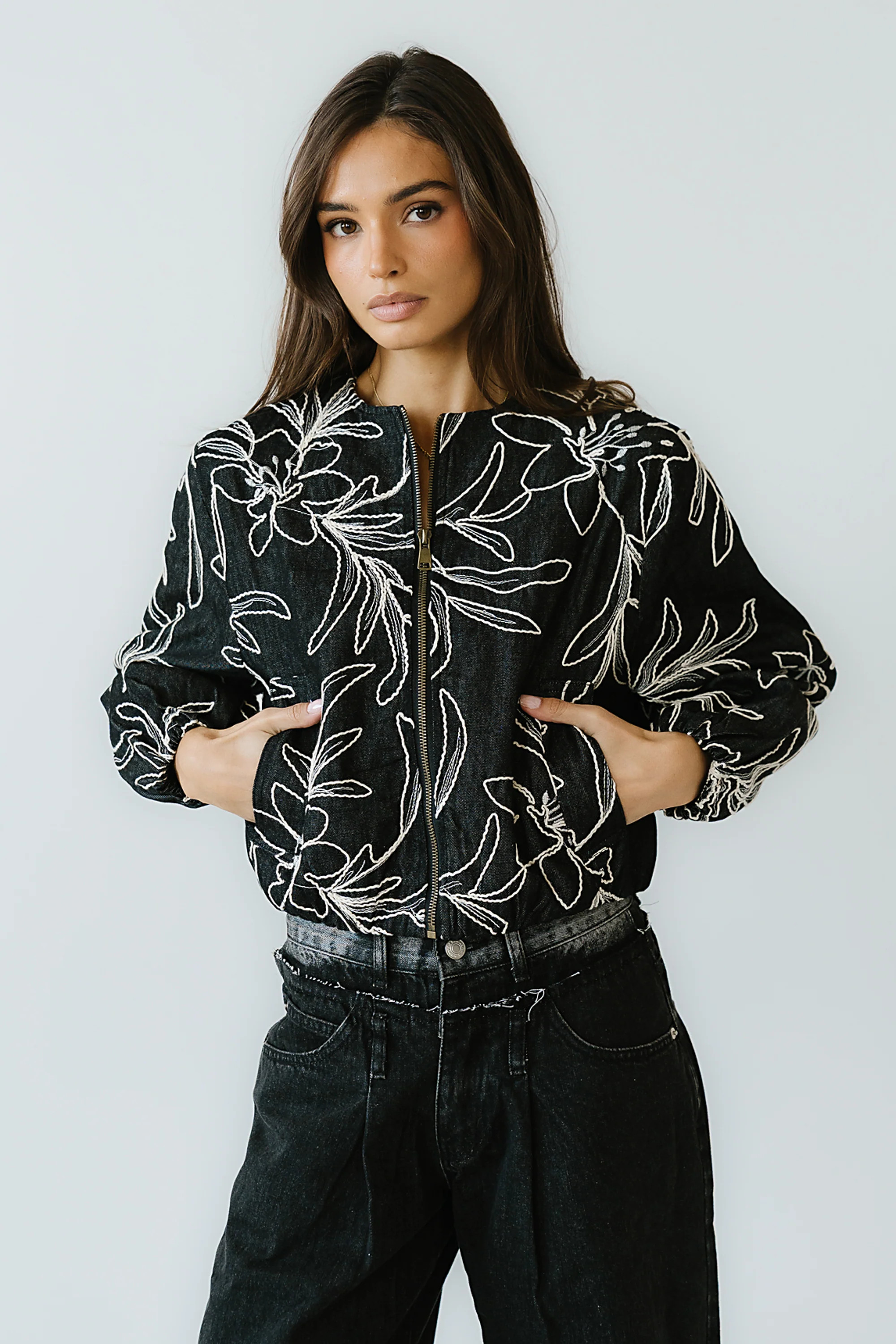 Sidney Embroidered Jacket in Faded Black | Böhme US