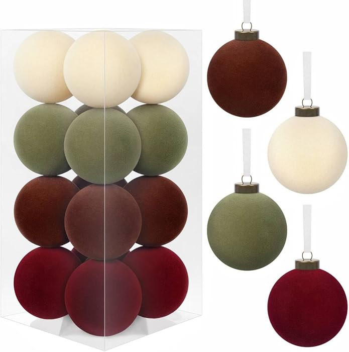 16 Pcs Velvet Christmas Balls, 3.15" Christmas Velvet Ornaments for Xmas Tree, Vintage Hanging Ba... | Amazon (US)