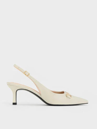 Leslie Metallic-Accent Slingback Pumps
    
         - Chalk | Charles & Keith US