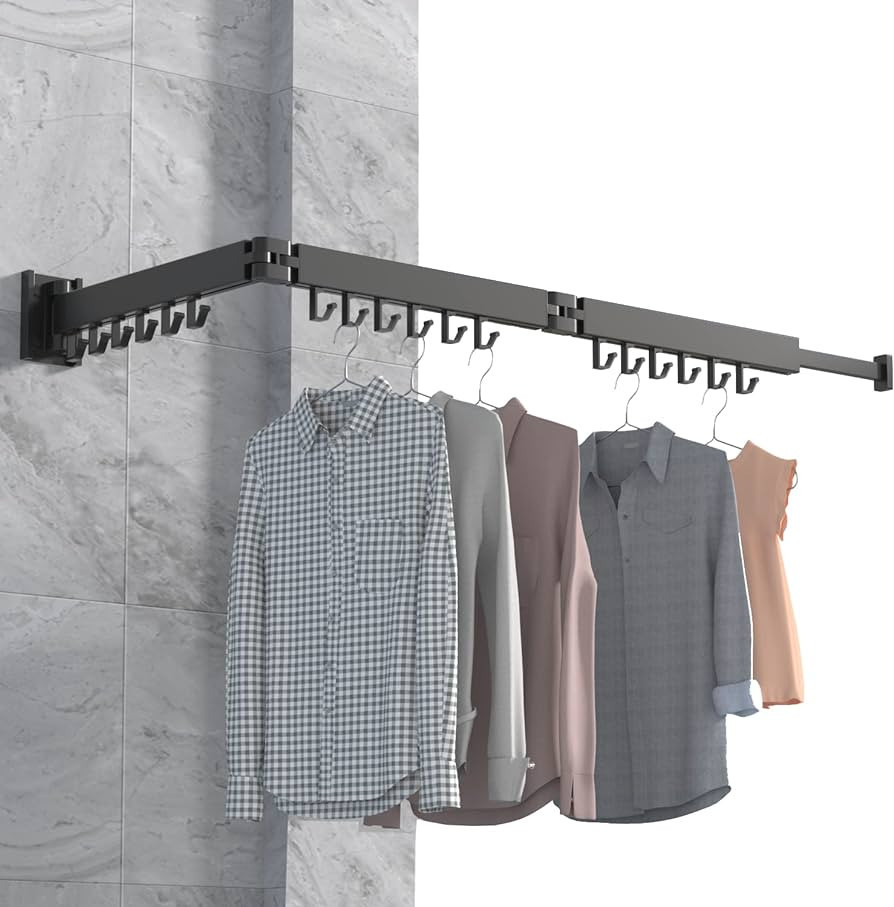 Wall Mounted Clothes Hanger Rack, Retractable Clothes Drying Rack Folding Indoor, Laundry Drying ... | Amazon (US)