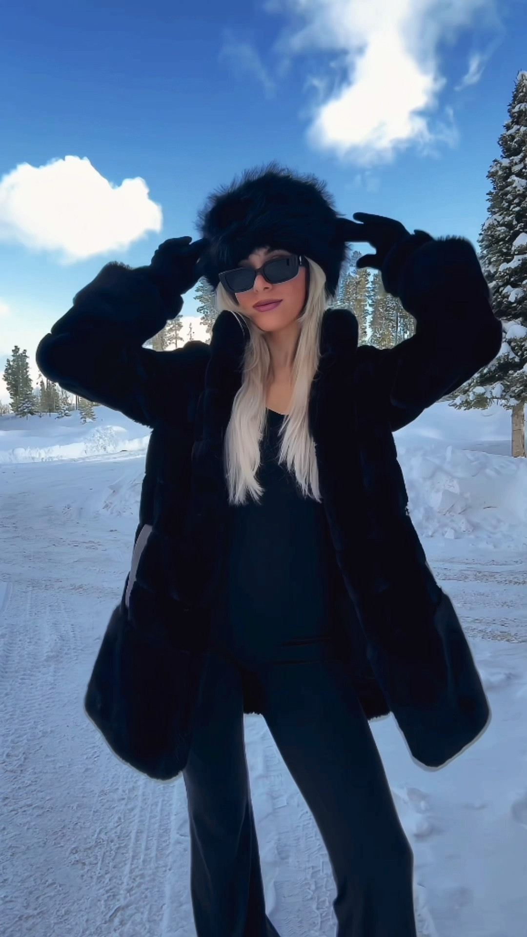 Black faux fur coat, black flare yoga jumpsuit, black winter boots, black retro sunglasses, mob wife aesthetic, Russian fur hat, faux fur hat, mink coat, snow outfit, winter outfit, Amazon winter fashion, 2024 winter fashion trends, all black outfit, winter vacation inspo

#LTKstyletip #LTKSeasonal #LTKMostLoved