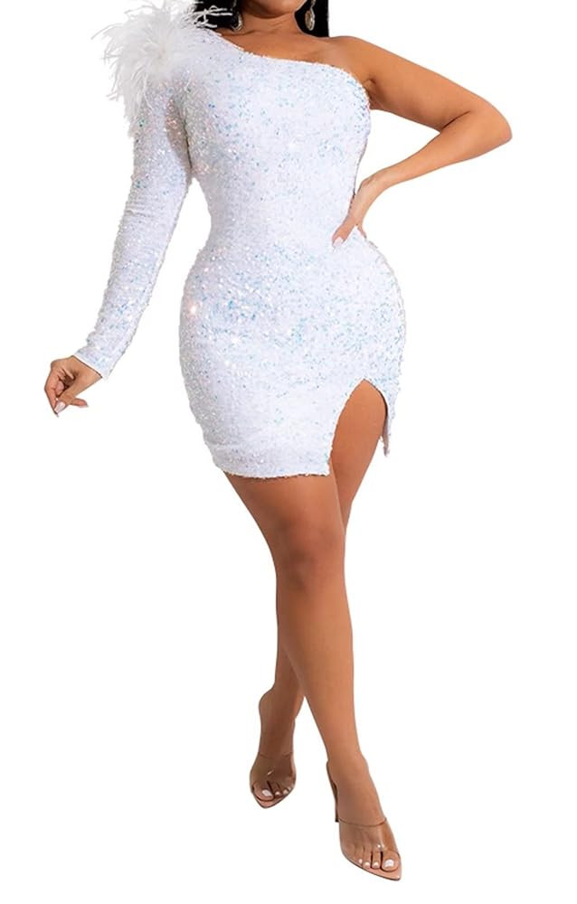 Aro Lora Womens Sexy Sequin Sheer Mesh See Through Long Sleeve Bodycon Midi Club Dress | Amazon (US)