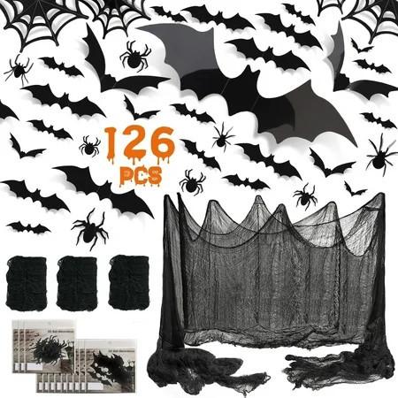 Ayieyill 126pcs Halloween Bat Stickers for Halloween Wall Decor and Window Clings, 3D Spider and Bat Decals for Indoor Halloween Decor | Walmart (US)