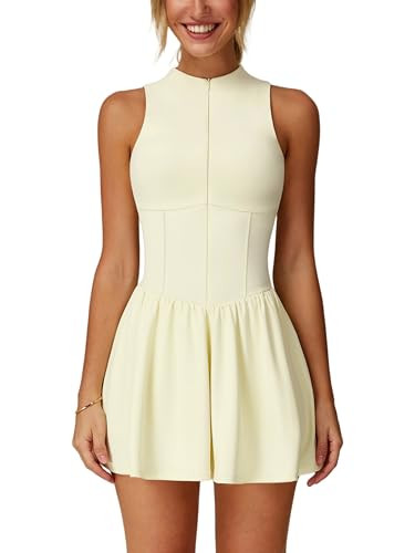 Women Sleeveless Zip Front Tennis Yoga Dresses Slim Fit Summer Built in Shorts Golf Athletic Dres... | Amazon (US)