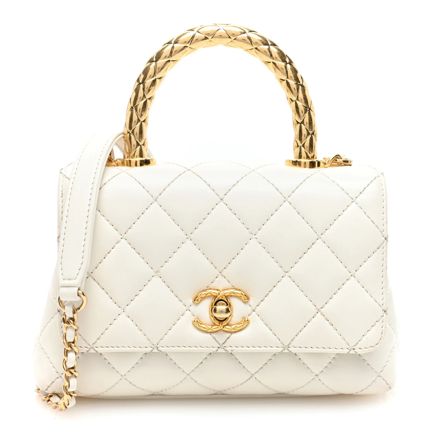 Shiny Calfskin Quilted Extra Mini Coco Chain Gold Handle Flap White | FASHIONPHILE (US)