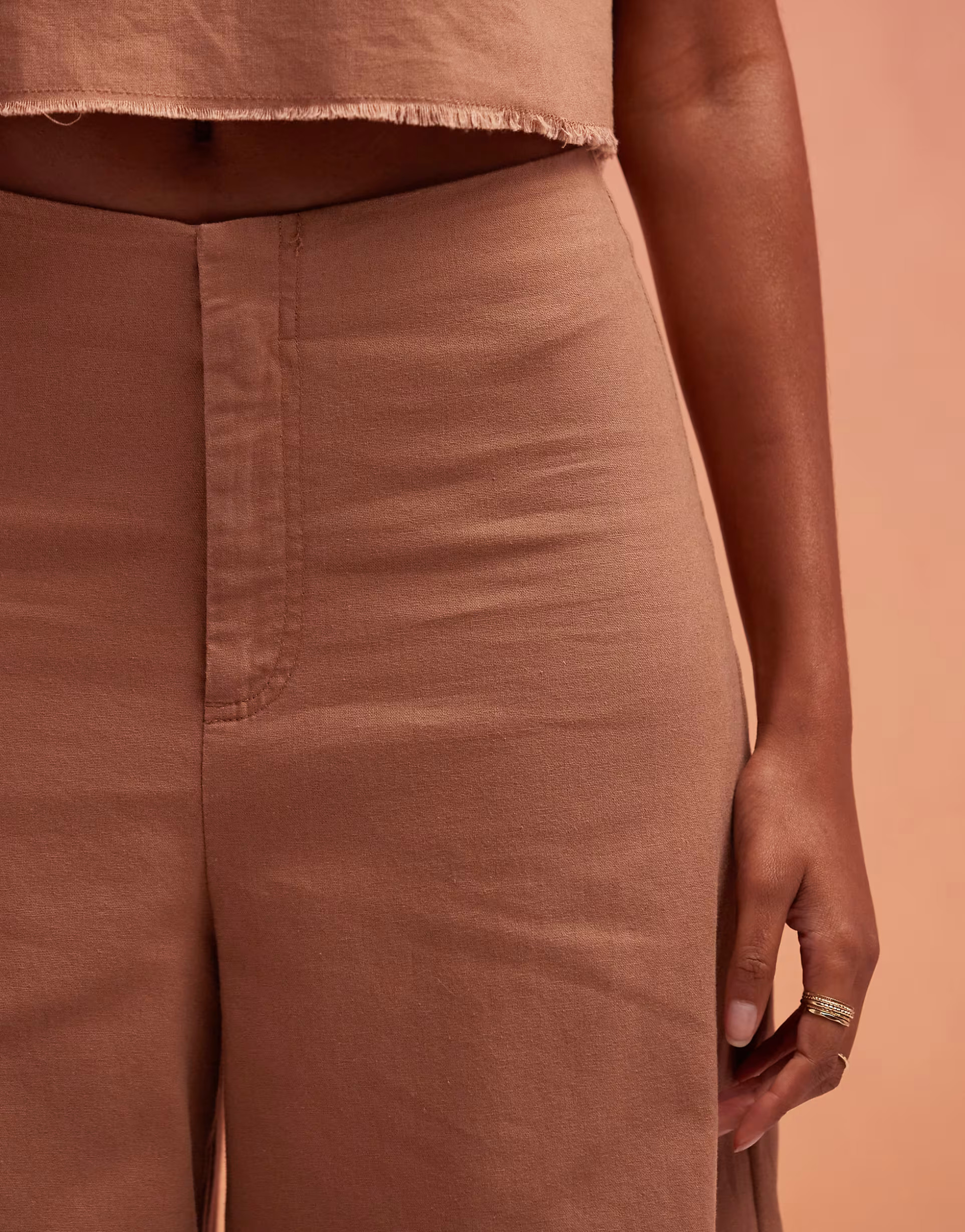 ASOS DESIGN raw edge trouser with linen co-ord in mocha | ASOS (Global)