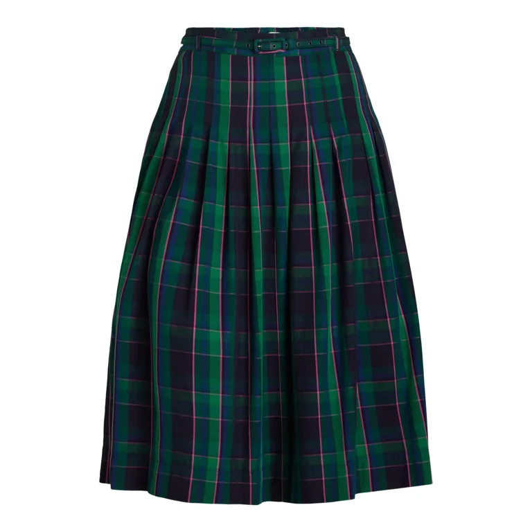 Free Assembly Women's Belted Cotton Pleated Midi Skirt, Sizes XS-4X | Walmart (US)