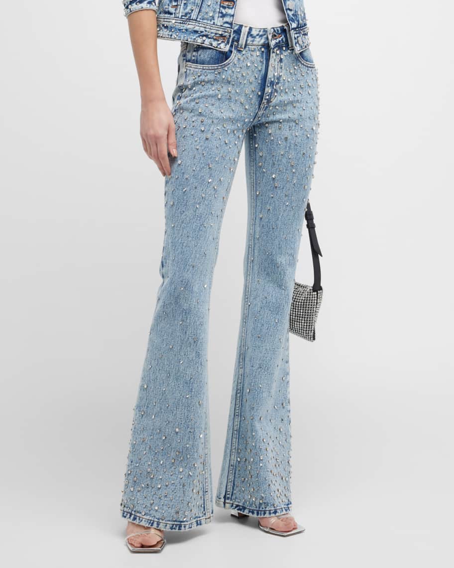 Moore Crystal Mid-Rise Flare Denim Jeans | Neiman Marcus