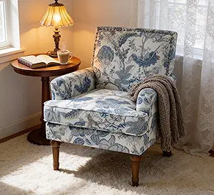 Floral Accent Chair with High Back & Nailhead Trim, Comfy Upholstered Armchair with Solid Wood Le... | Amazon (US)