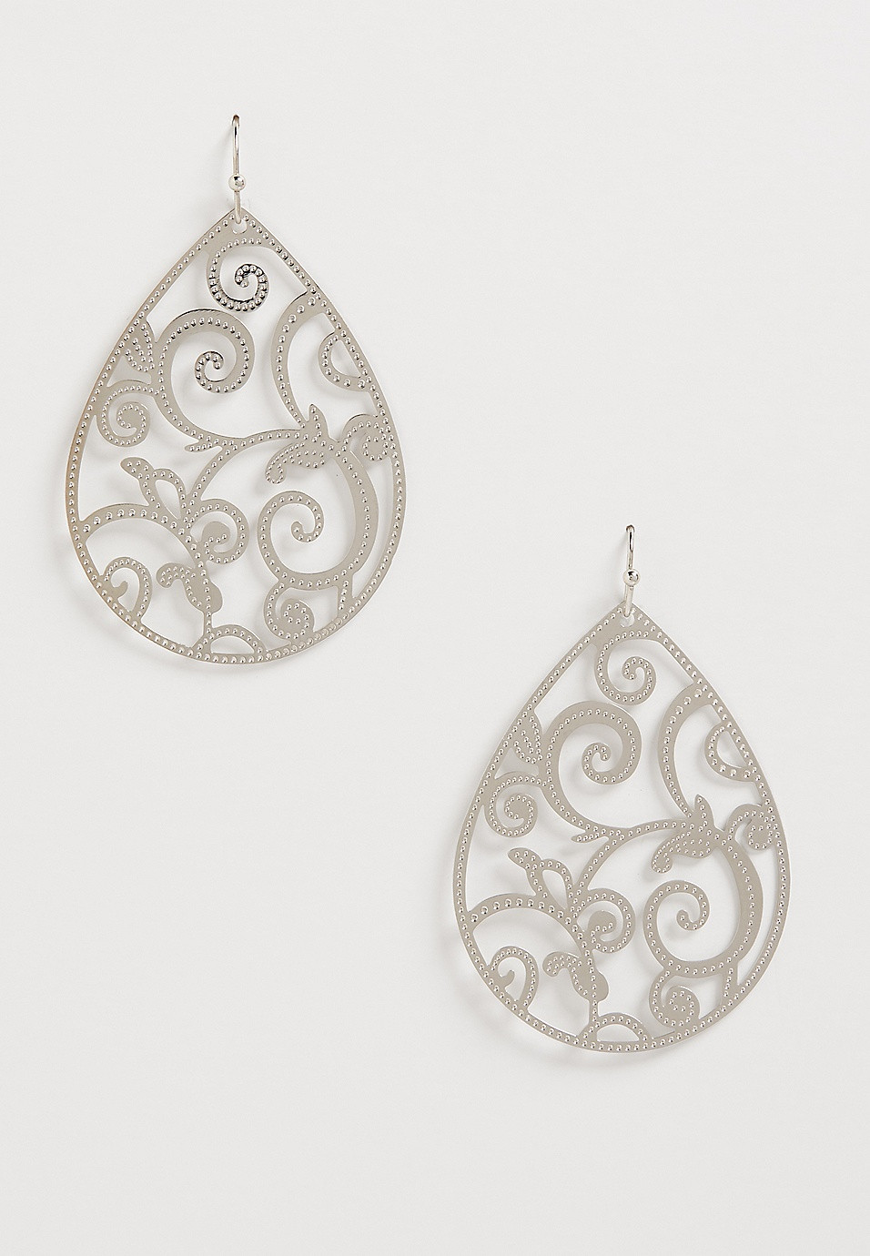Silver Scroll Cut Out Teardrop Earrings | Maurices