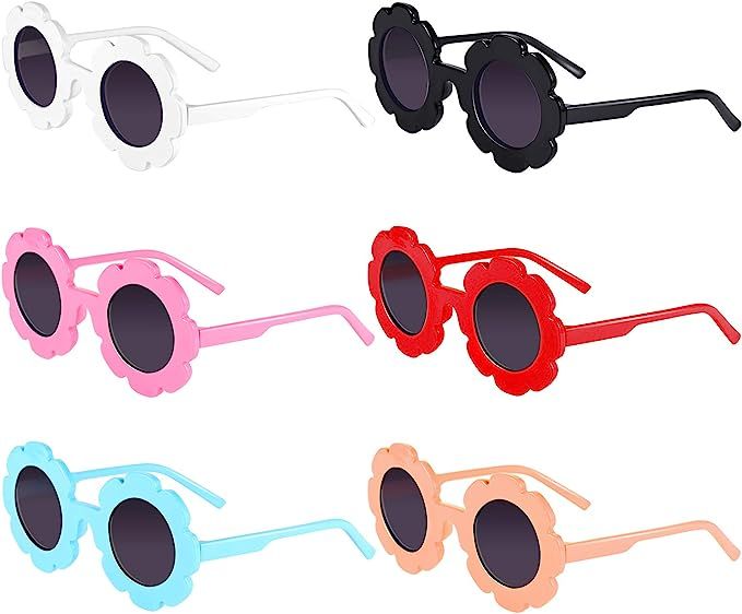 Norme 6 Pairs Kids Sunglasses Round Flower Shape Decorative Glasses for Toddler Boys Girls | Amazon (US)