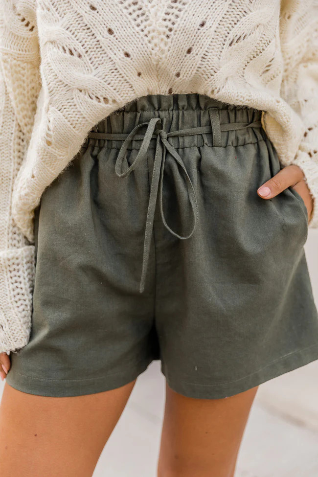 Undeniable Love Olive Front Tie Paperbag Shorts FINAL SALE | The Pink Lily Boutique